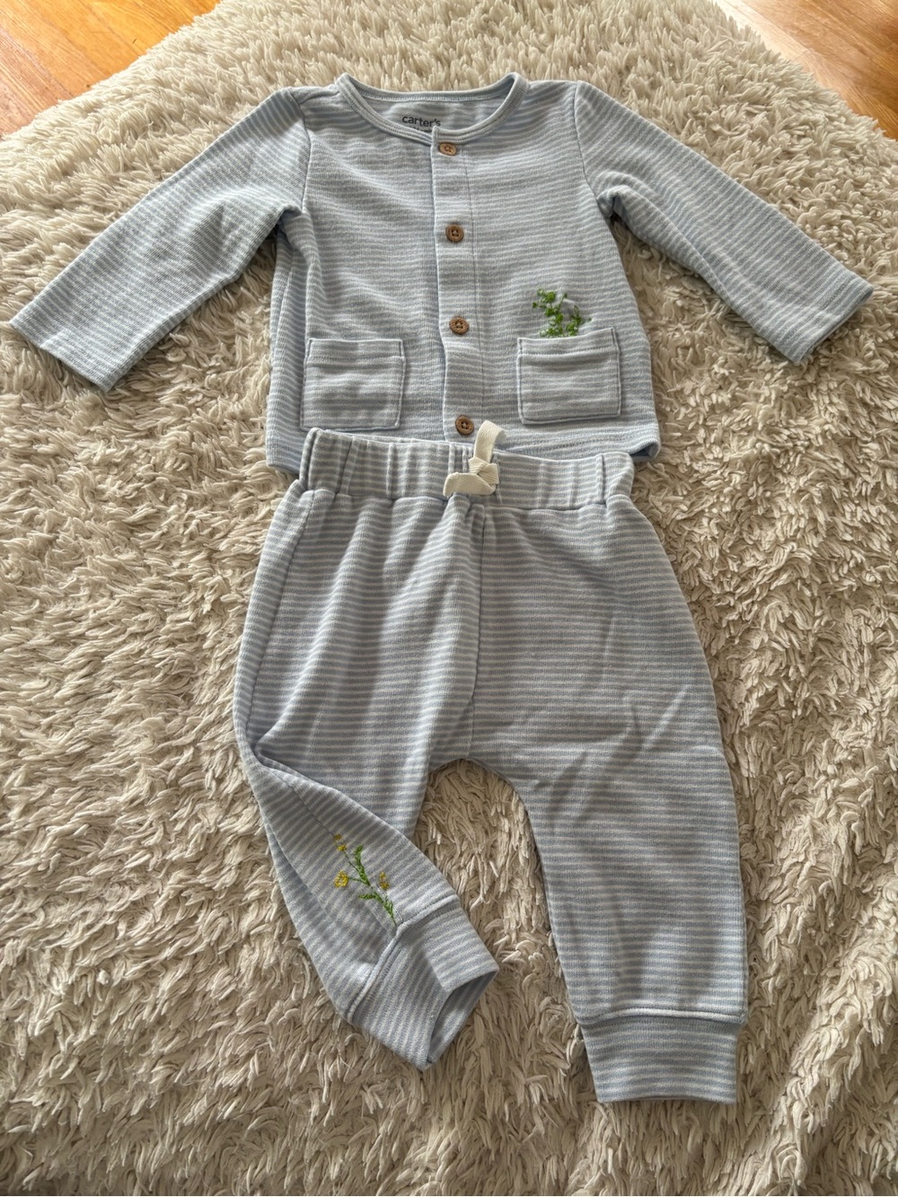 Hand Sewn *up cycled* Carter's Baby Blue Stripe Two-Piece One-Piece Set